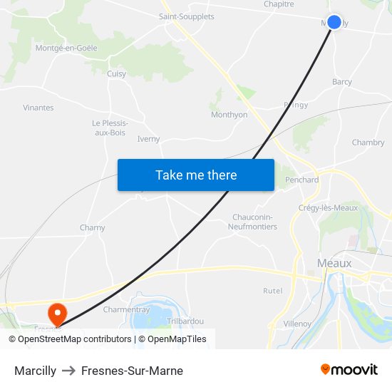 Marcilly to Fresnes-Sur-Marne map