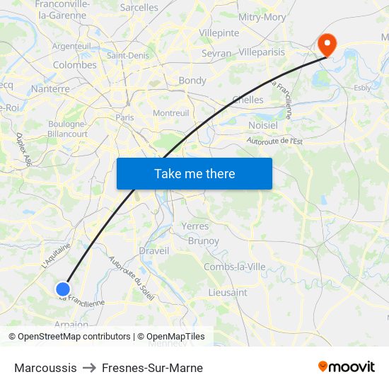 Marcoussis to Fresnes-Sur-Marne map
