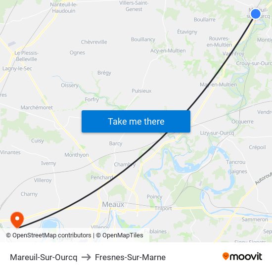 Mareuil-Sur-Ourcq to Fresnes-Sur-Marne map