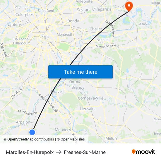 Marolles-En-Hurepoix to Fresnes-Sur-Marne map