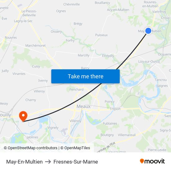 May-En-Multien to Fresnes-Sur-Marne map