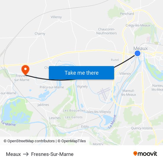 Meaux to Fresnes-Sur-Marne map