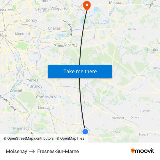Moisenay to Fresnes-Sur-Marne map