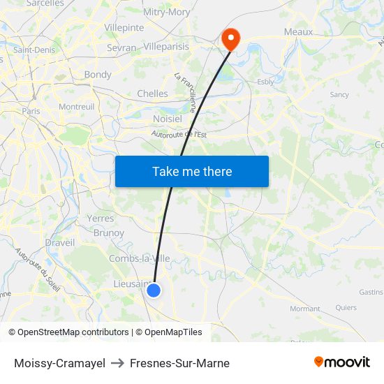 Moissy-Cramayel to Fresnes-Sur-Marne map