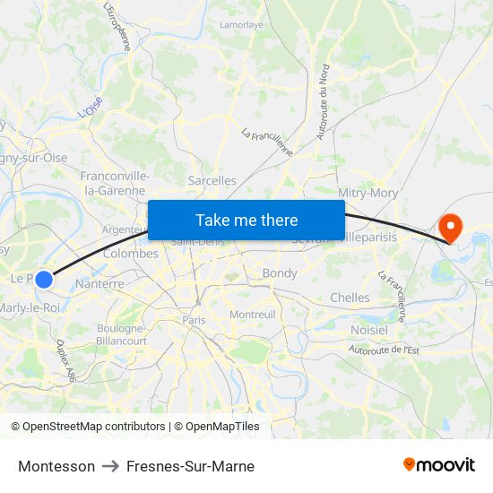 Montesson to Fresnes-Sur-Marne map