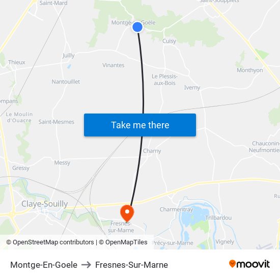 Montge-En-Goele to Fresnes-Sur-Marne map