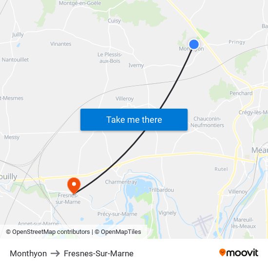 Monthyon to Fresnes-Sur-Marne map