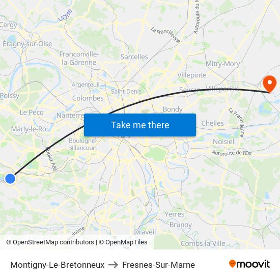 Montigny-Le-Bretonneux to Fresnes-Sur-Marne map