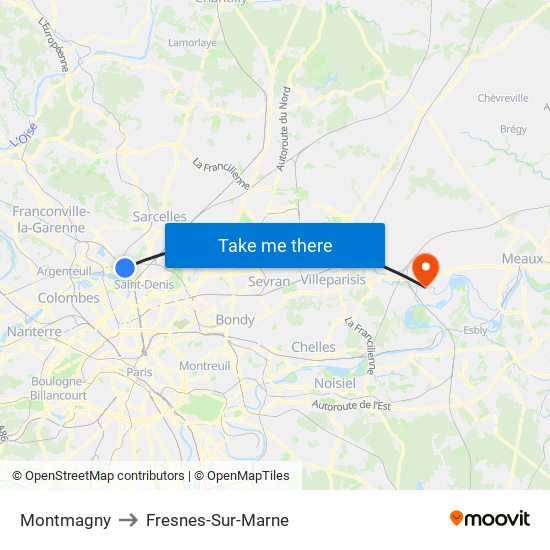 Montmagny to Fresnes-Sur-Marne map
