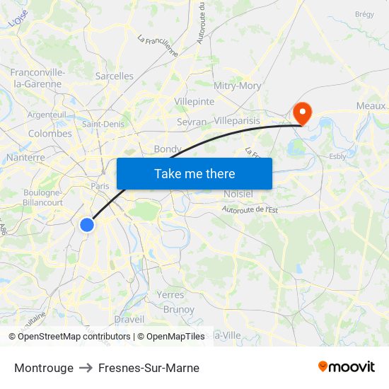 Montrouge to Fresnes-Sur-Marne map