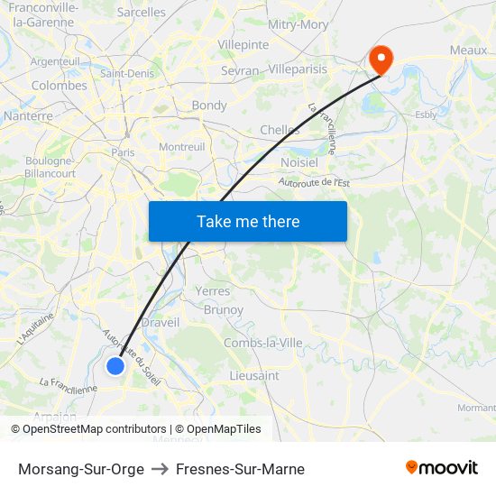 Morsang-Sur-Orge to Fresnes-Sur-Marne map