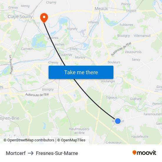 Mortcerf to Fresnes-Sur-Marne map