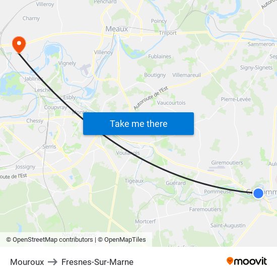 Mouroux to Fresnes-Sur-Marne map