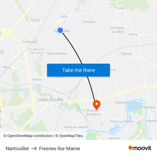 Nantouillet to Fresnes-Sur-Marne map
