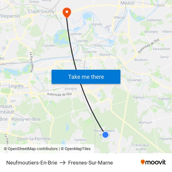 Neufmoutiers-En-Brie to Fresnes-Sur-Marne map
