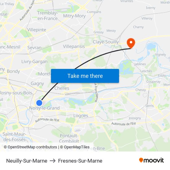 Neuilly-Sur-Marne to Fresnes-Sur-Marne map