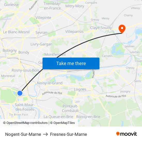 Nogent-Sur-Marne to Fresnes-Sur-Marne map