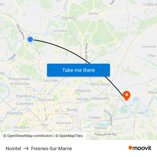Nointel to Fresnes-Sur-Marne map