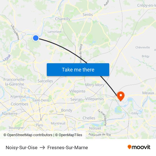 Noisy-Sur-Oise to Fresnes-Sur-Marne map