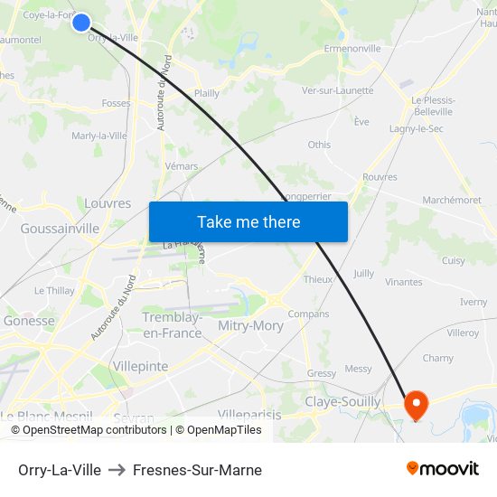 Orry-La-Ville to Fresnes-Sur-Marne map