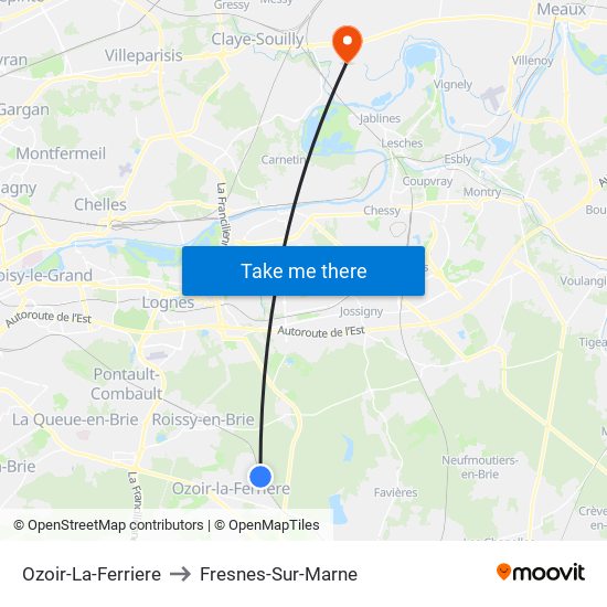 Ozoir-La-Ferriere to Fresnes-Sur-Marne map