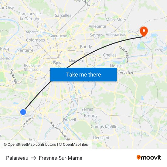 Palaiseau to Fresnes-Sur-Marne map