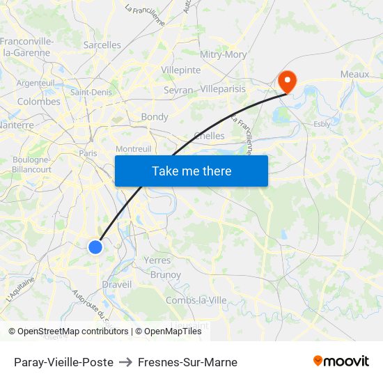 Paray-Vieille-Poste to Fresnes-Sur-Marne map