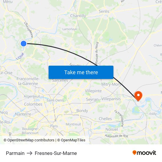 Parmain to Fresnes-Sur-Marne map