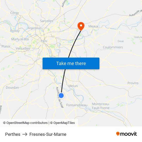 Perthes to Fresnes-Sur-Marne map