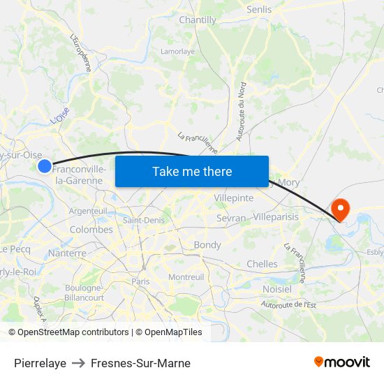 Pierrelaye to Fresnes-Sur-Marne map