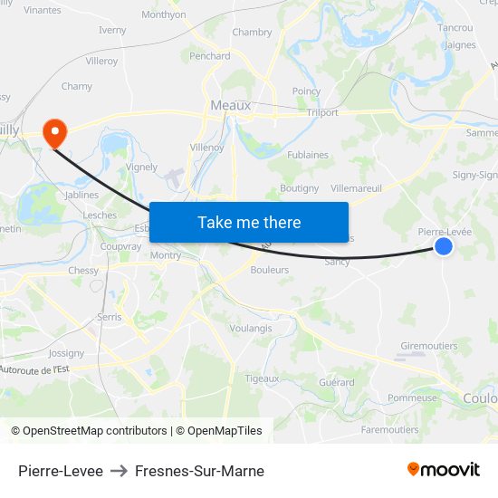 Pierre-Levee to Fresnes-Sur-Marne map