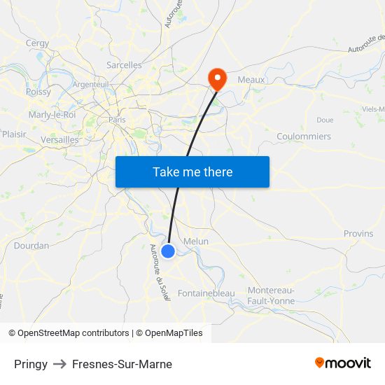 Pringy to Fresnes-Sur-Marne map