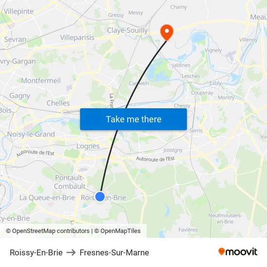 Roissy-En-Brie to Fresnes-Sur-Marne map