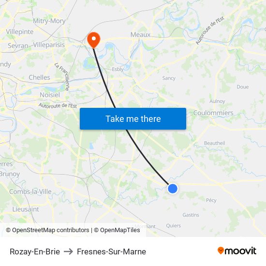 Rozay-En-Brie to Fresnes-Sur-Marne map