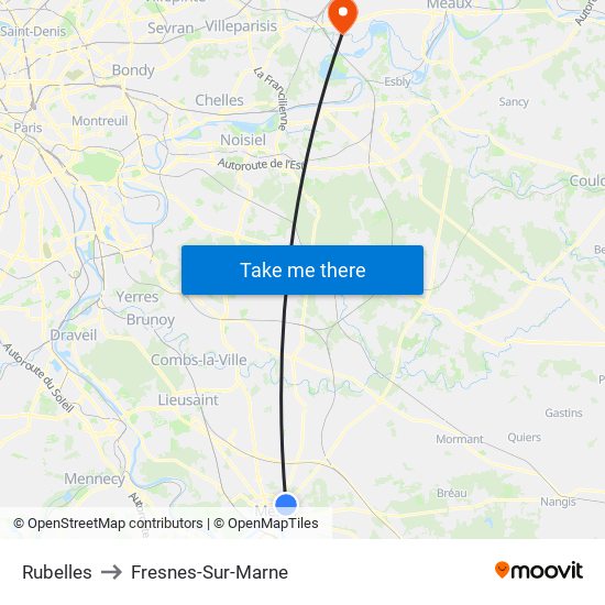 Rubelles to Fresnes-Sur-Marne map
