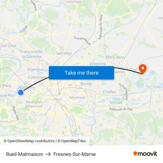 Rueil-Malmaison to Fresnes-Sur-Marne map