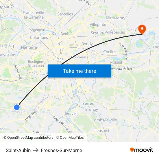 Saint-Aubin to Fresnes-Sur-Marne map
