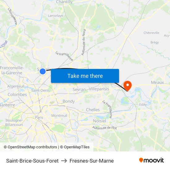 Saint-Brice-Sous-Foret to Fresnes-Sur-Marne map