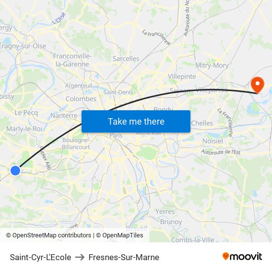 Saint-Cyr-L'Ecole to Fresnes-Sur-Marne map