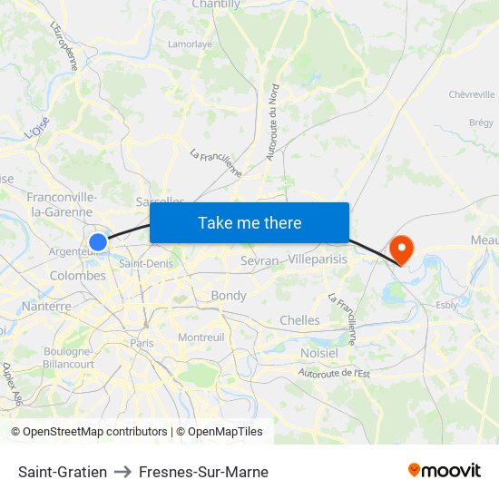 Saint-Gratien to Fresnes-Sur-Marne map