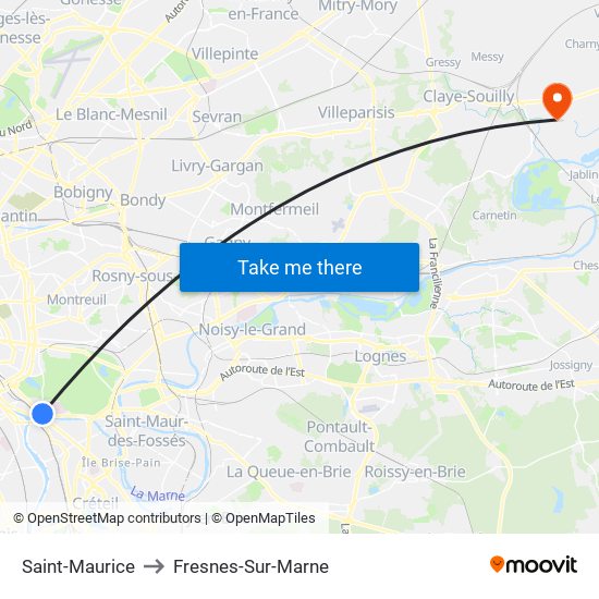 Saint-Maurice to Fresnes-Sur-Marne map