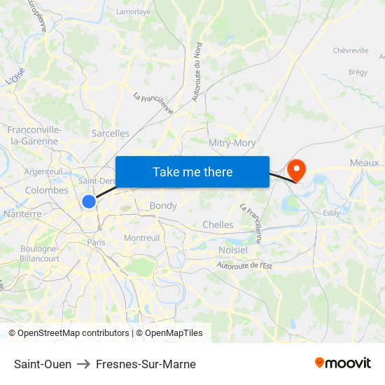Saint-Ouen to Fresnes-Sur-Marne map
