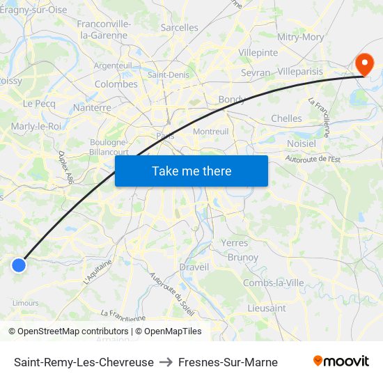 Saint-Remy-Les-Chevreuse to Fresnes-Sur-Marne map