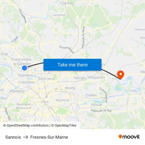 Sannois to Fresnes-Sur-Marne map