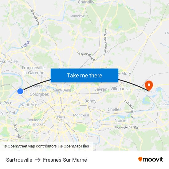 Sartrouville to Fresnes-Sur-Marne map