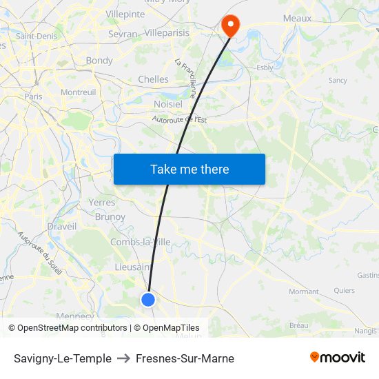 Savigny-Le-Temple to Fresnes-Sur-Marne map