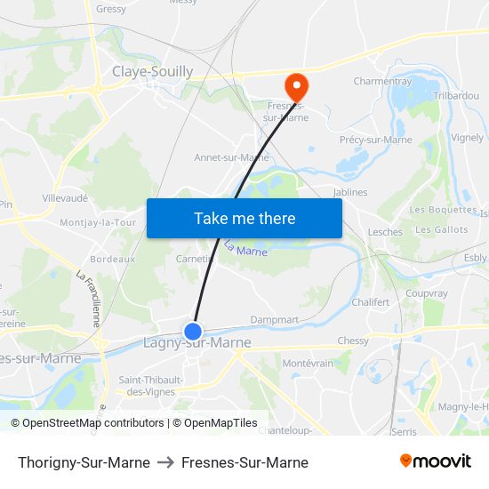 Thorigny-Sur-Marne to Fresnes-Sur-Marne map