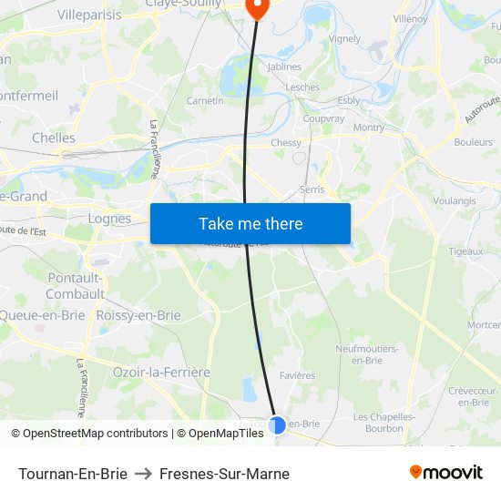 Tournan-En-Brie to Fresnes-Sur-Marne map
