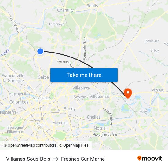 Villaines-Sous-Bois to Fresnes-Sur-Marne map