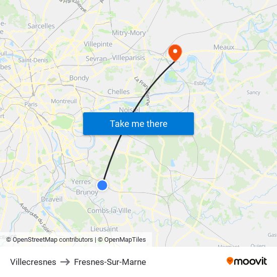 Villecresnes to Fresnes-Sur-Marne map